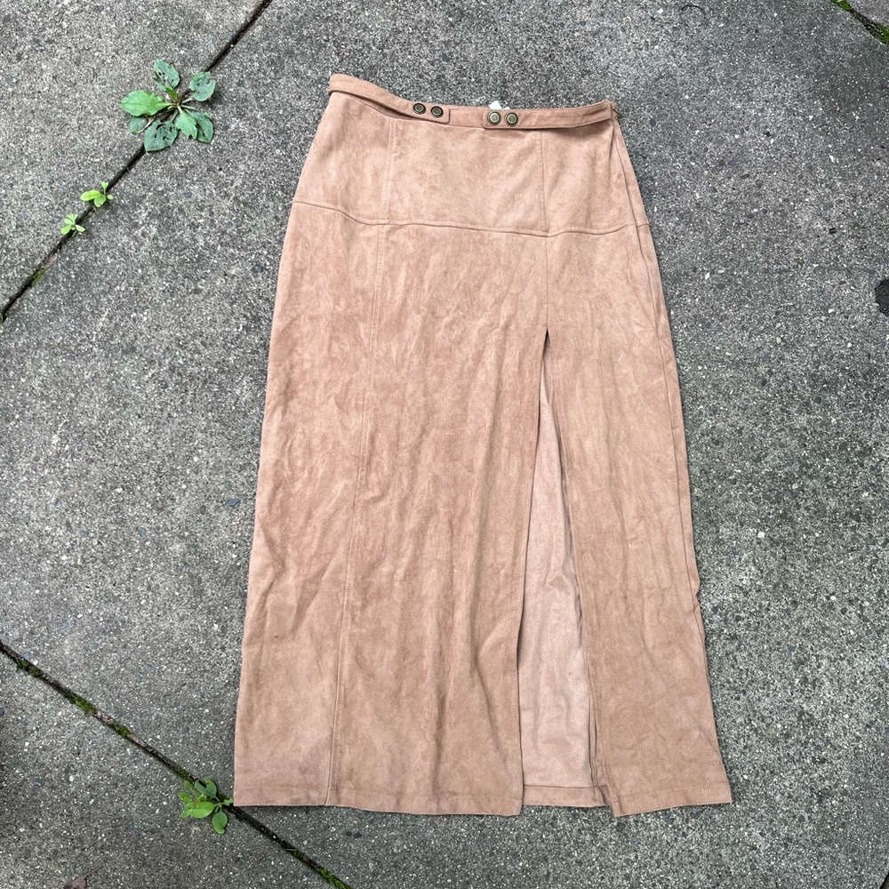 anthropologie suede maxi skirt- size 12